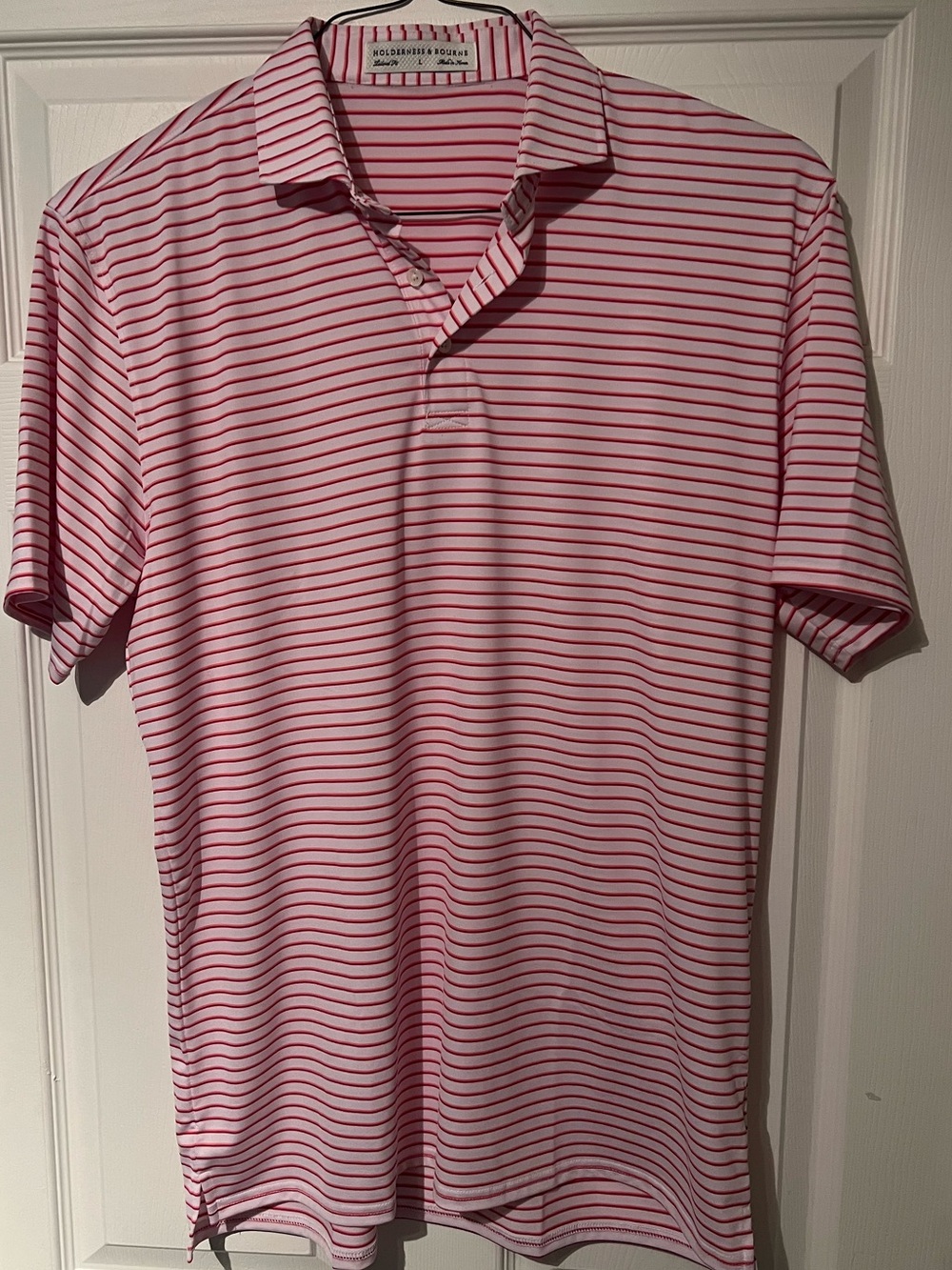 Holderness & Bourne pink striped polo